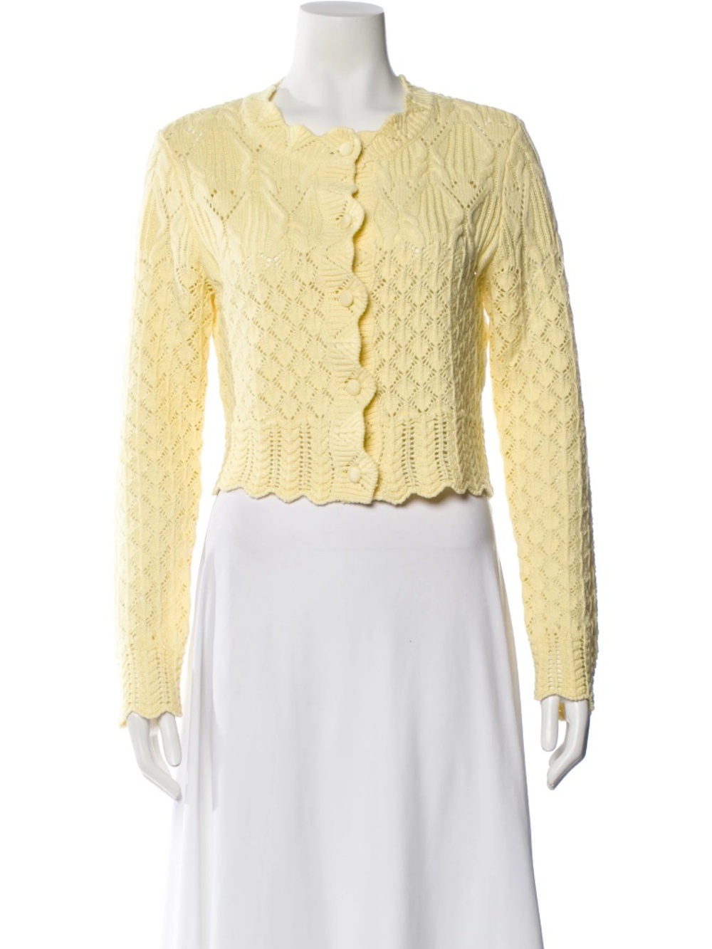 House of Harlow Yellow Eyelet Knit Cardigan Sweater M
